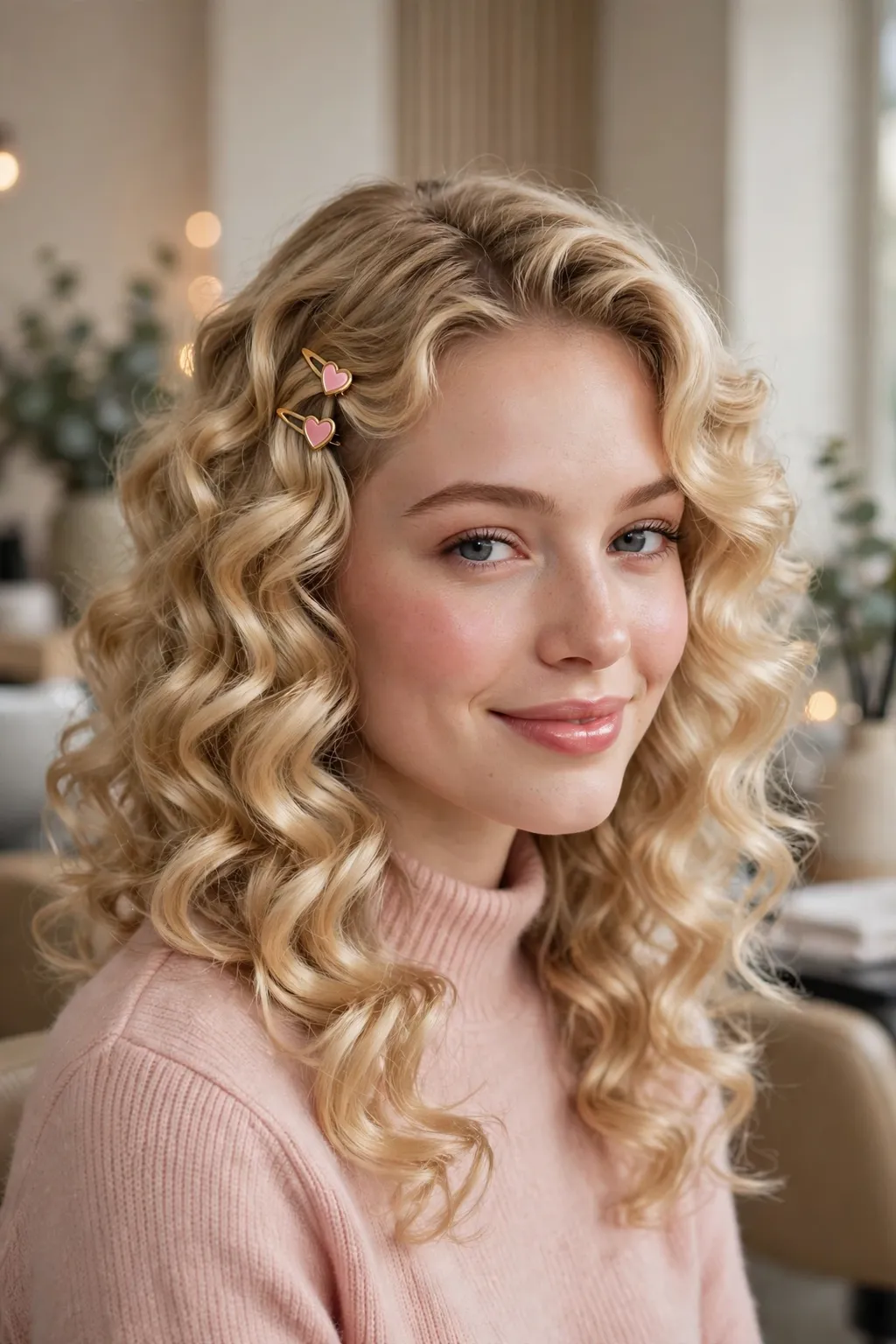 3. Blonde Curls With Heart-Shaped Accessories