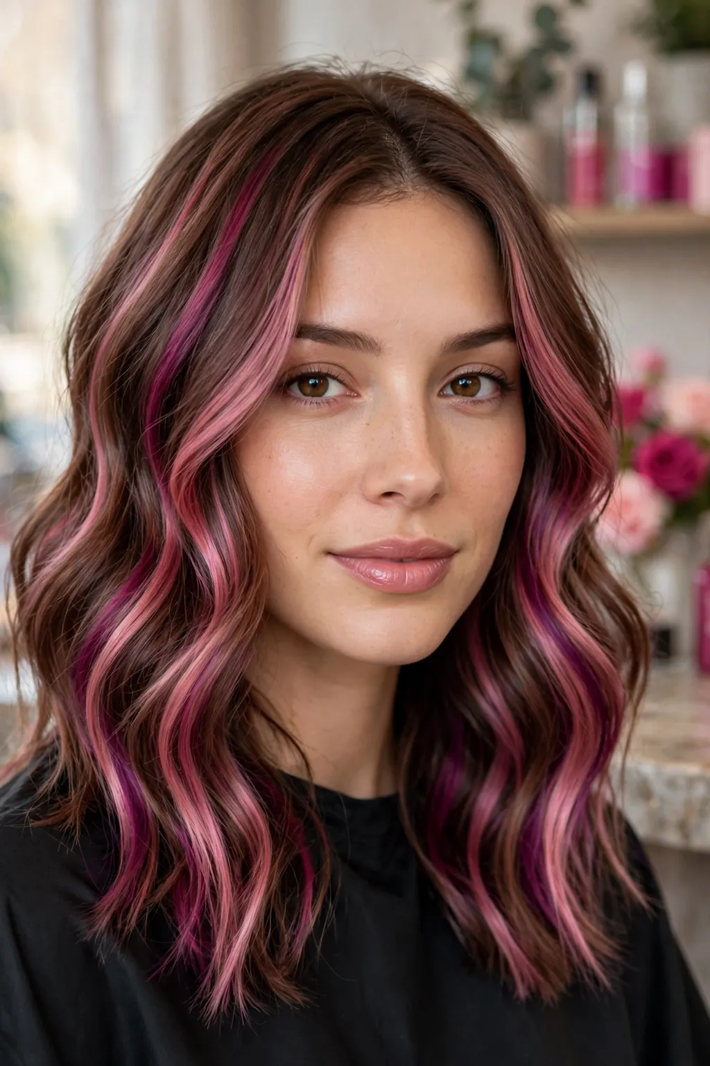 7. Wavy Hair With Pink and Magenta Highlights