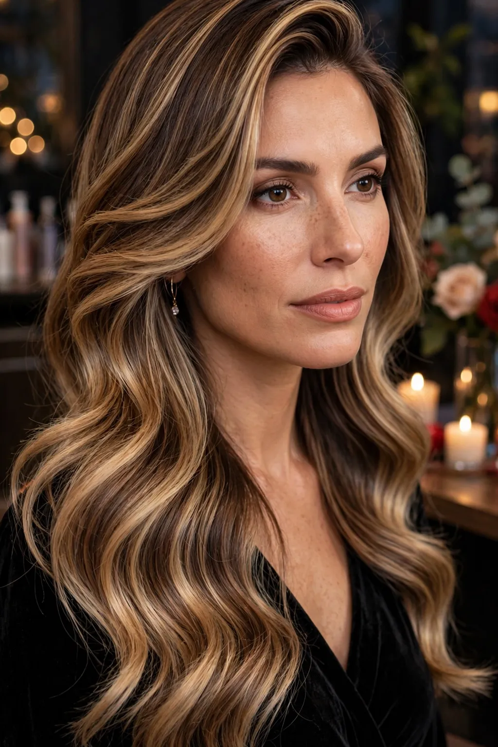 8. Side-Parted Bronde Balayage Waves