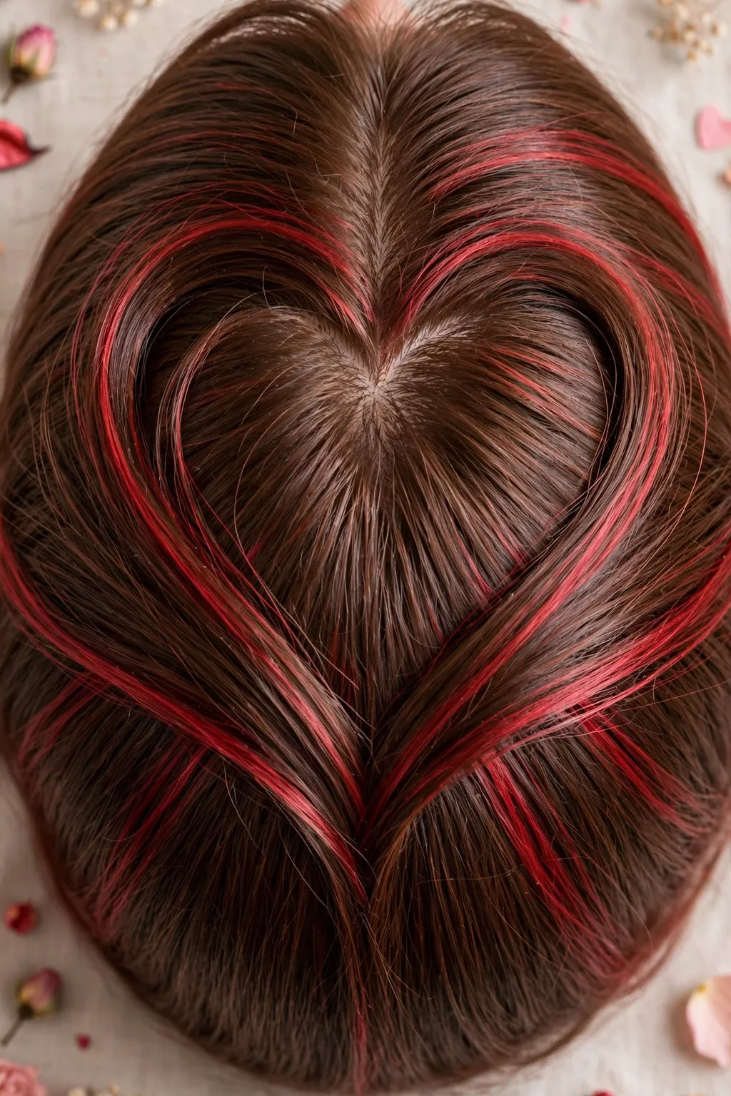 11. Heart-Shaped Parting With Red Highlights