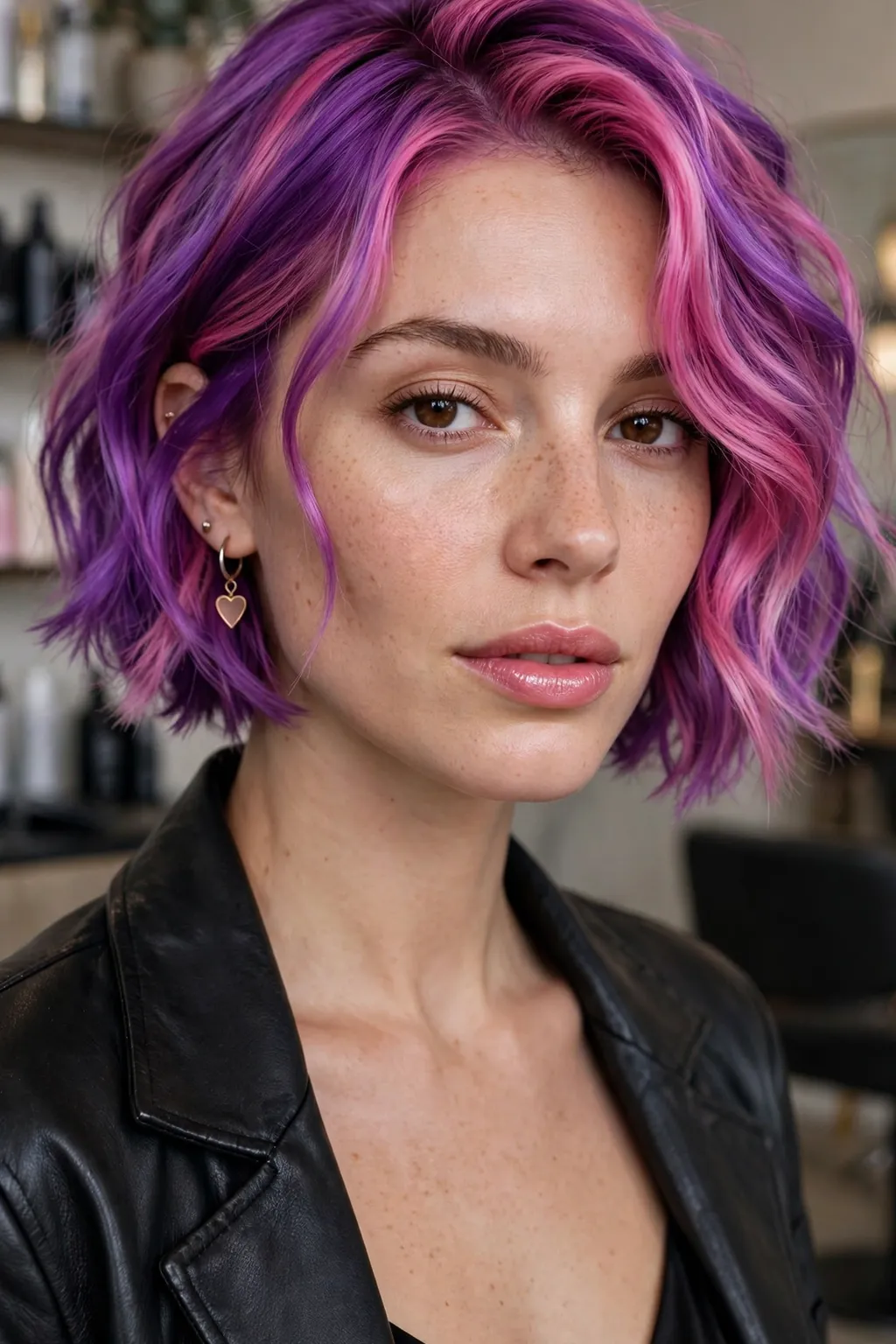 16. Short Wavy Purple and Pink Hair