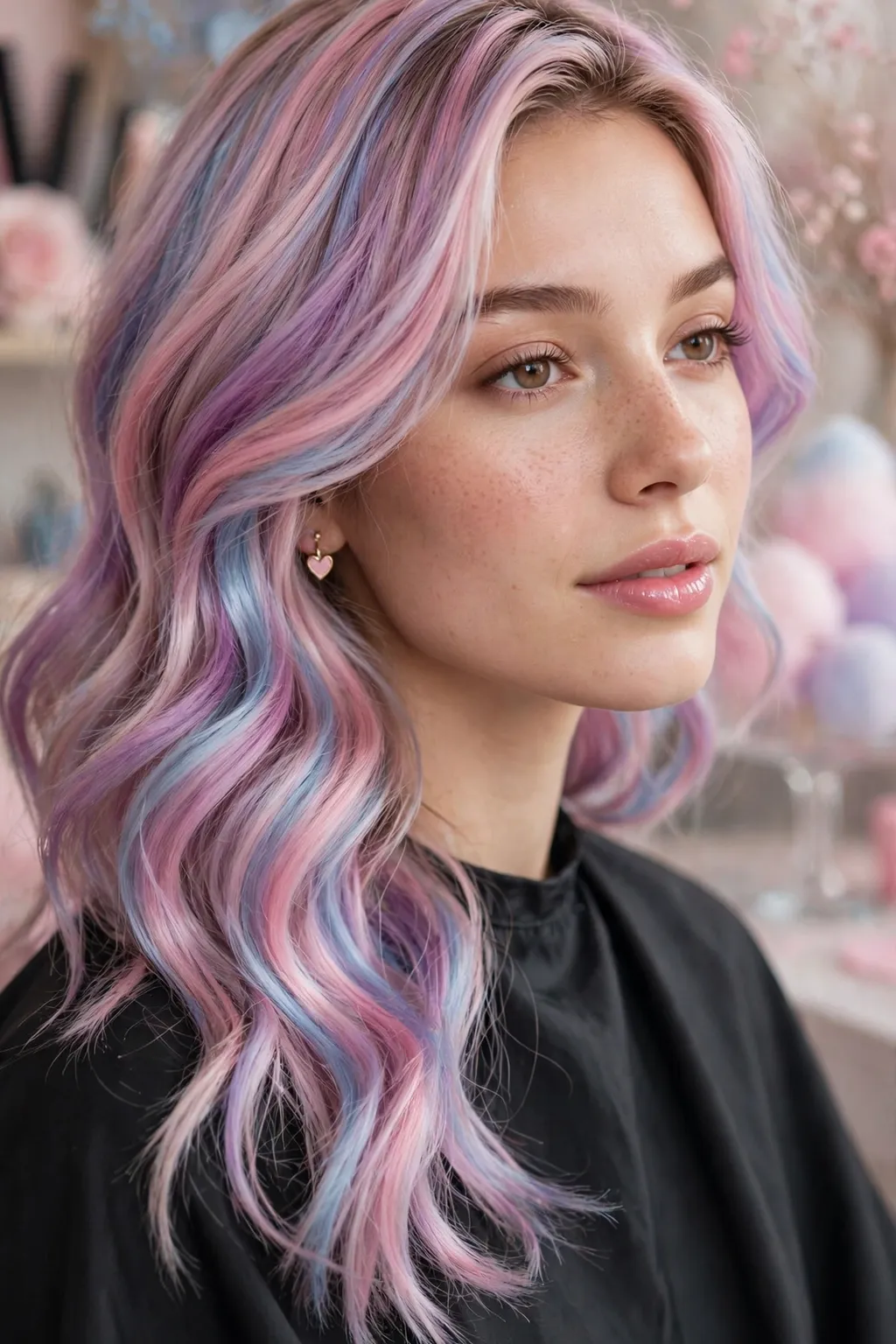 17. Candy-Colored Highlights on Wavy Hair