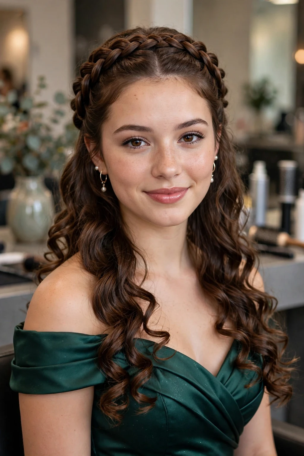 Prom Hairstyles: 20 Gorgeous Ideas to Try 3 1. Braided Crown Hairstyle With Curly Ends