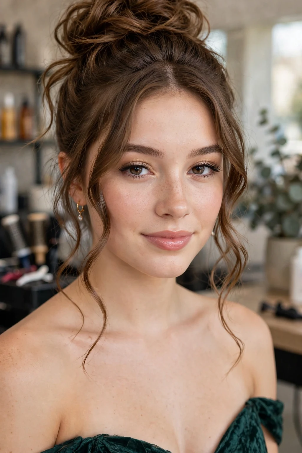 Prom Hairstyles: 20 Gorgeous Ideas to Try 10 8. Fluffy Wavy Top Knot With Wavy Tendrils
