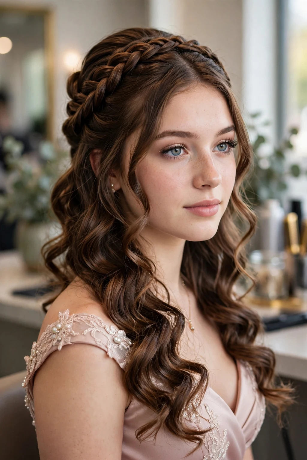 Prom Hairstyles: 20 Gorgeous Ideas to Try 15 13. Braided Crown Half Do With Curls