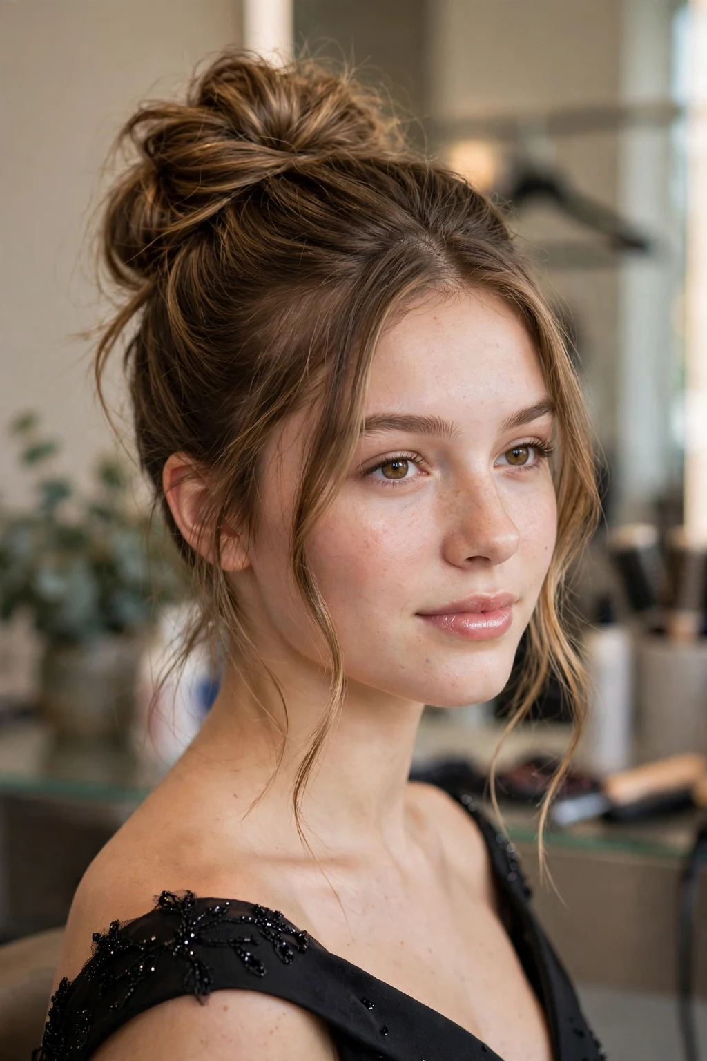 Prom Hairstyles: 20 Gorgeous Ideas to Try 16 14. Messy High Bun With Face Framing Tendrils