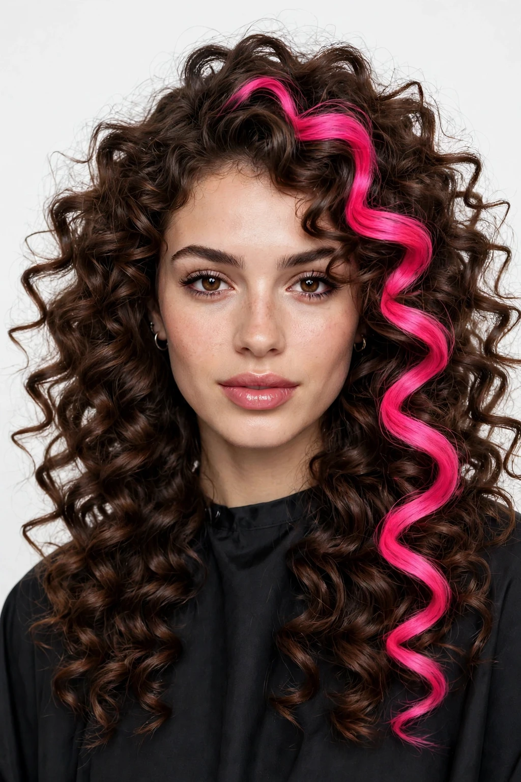 3. Electric Pink Stripe on Brown Curls