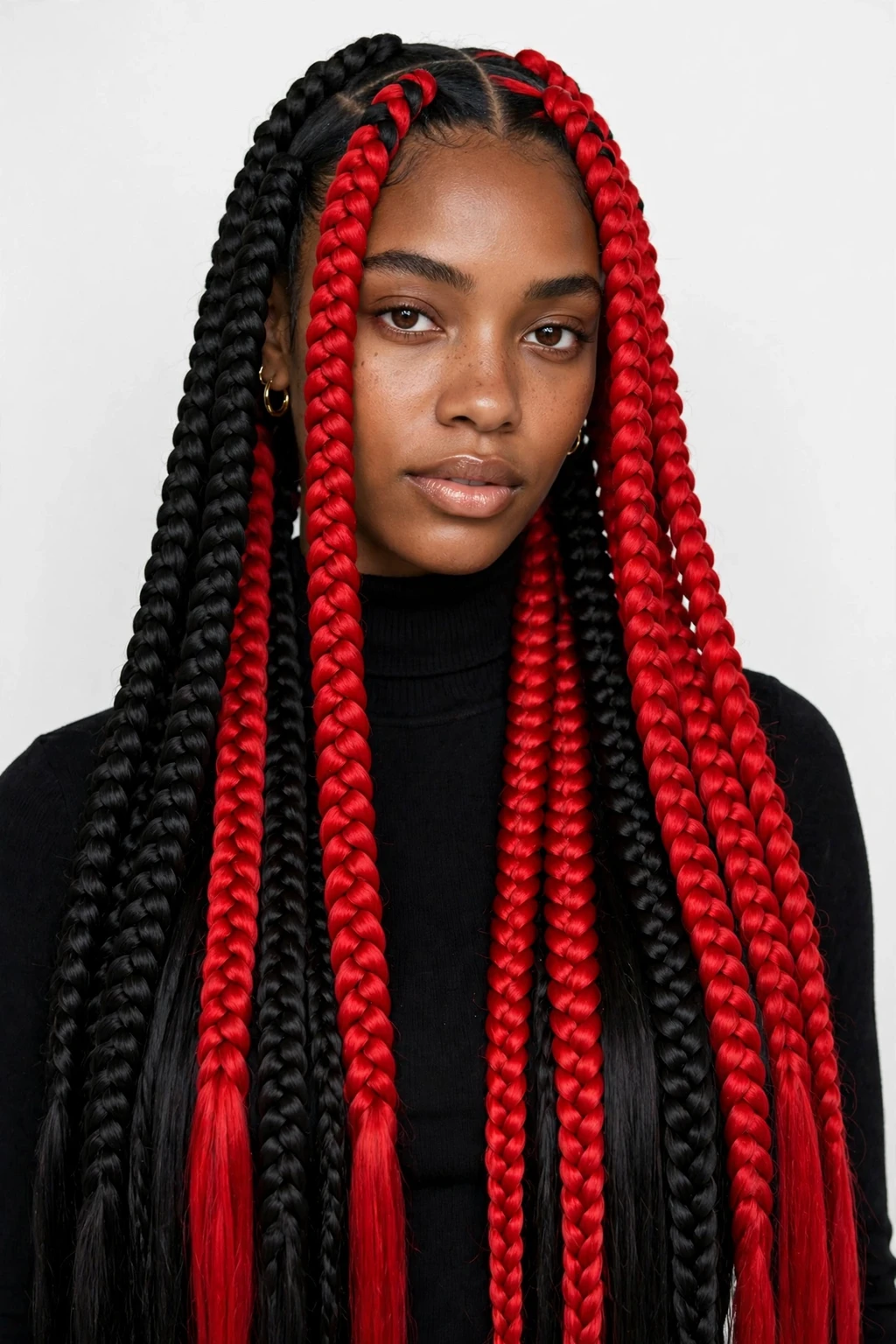 9. Red and Black Skunk Box Braids