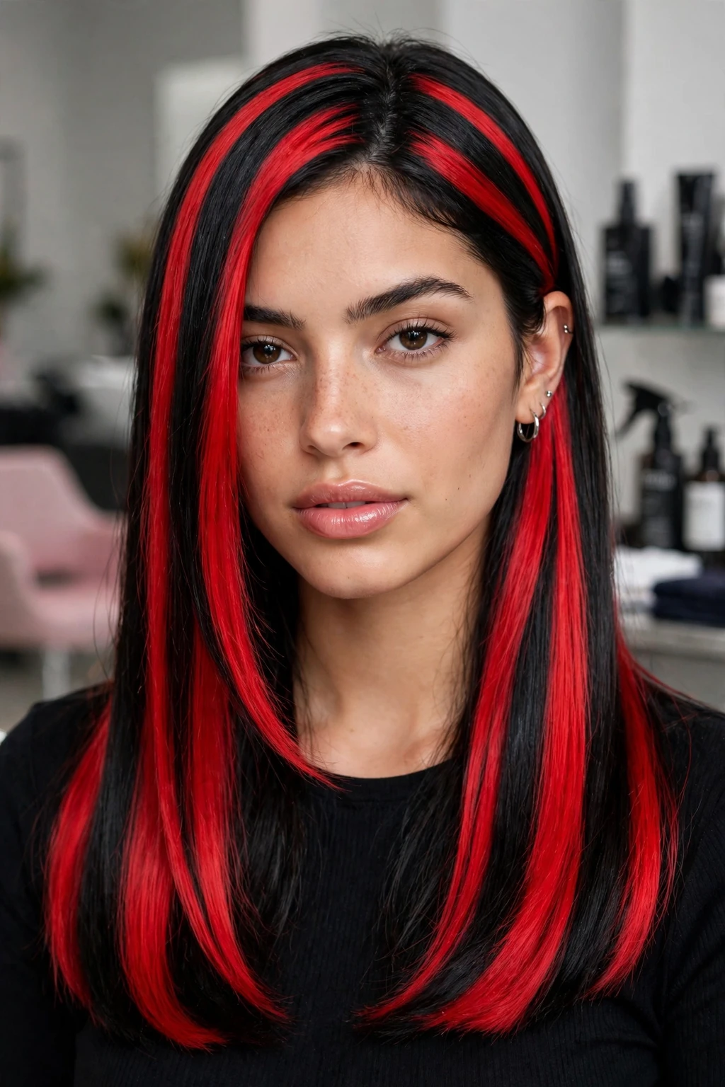 12. Bold Red and Black Chunky Highlights
