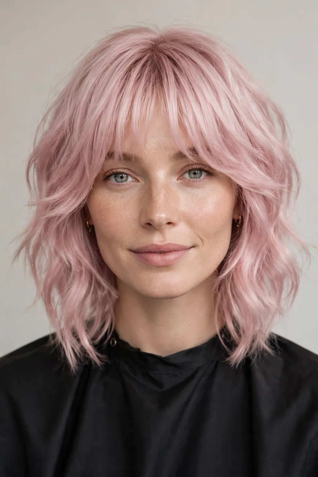 Medium Shag Haircuts: 25 Stylish Ideas to Try 18 16. Pink Medium Shag With Curtain Bangs