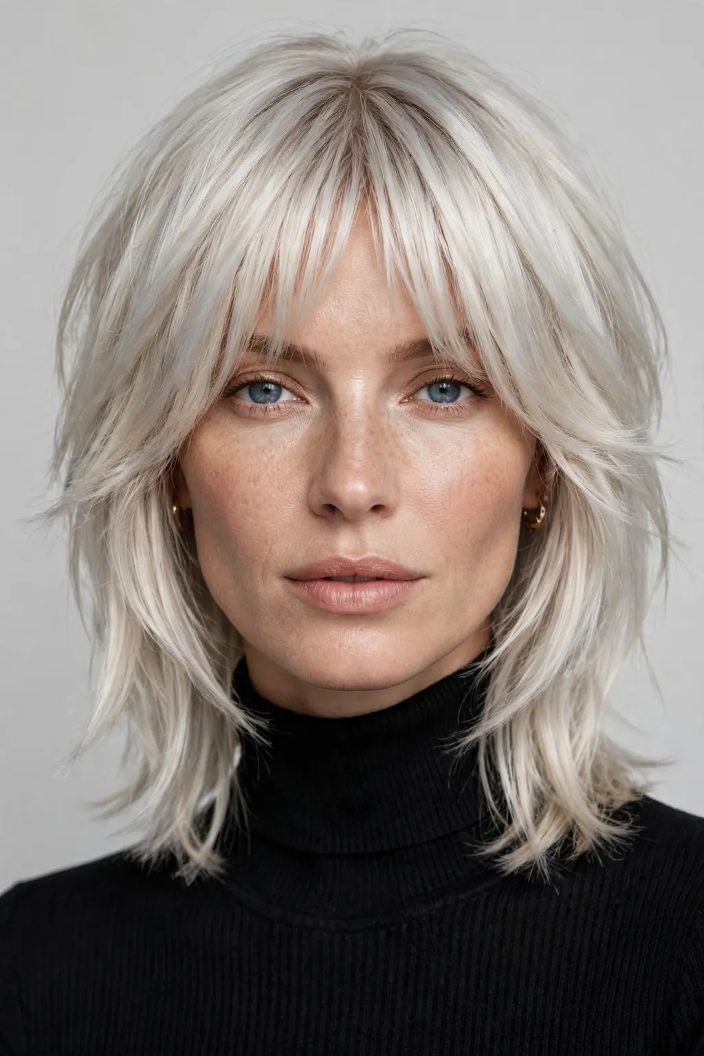 Medium Shag Haircuts: 25 Stylish Ideas to Try 22 20. Ice Blonde Shag With Bottleneck Bangs