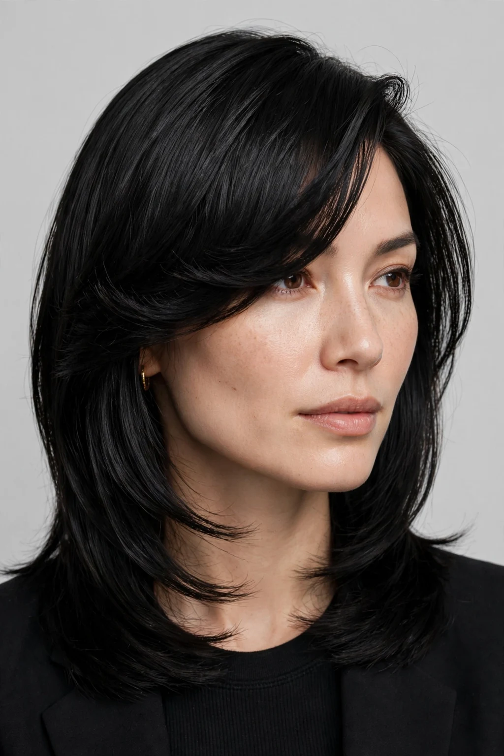 Kitty Cut: 15 Stylish Ideas to Try 13 11. Black Kitty Cut With Side-Swept Bangs