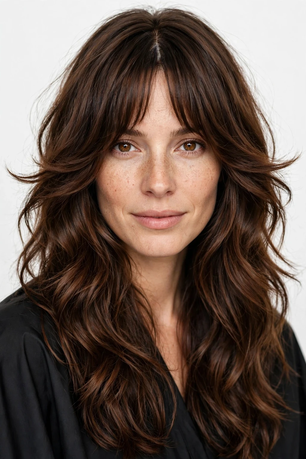 Long Shag: 25 Stylish Ideas to Try 10 8. Long Wavy Shag With Bottleneck Bangs