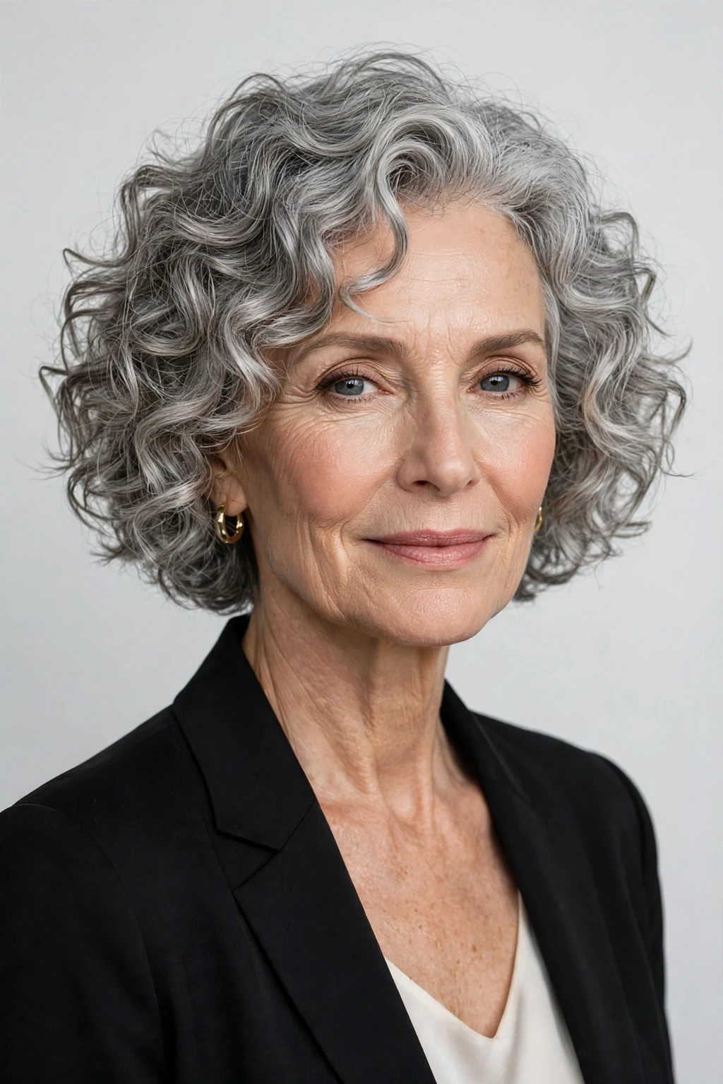 Hairstyles for Women Over 60: 20 Elegant Ideas to Try 3 1. Curly Tousled Gray Blunt Cut