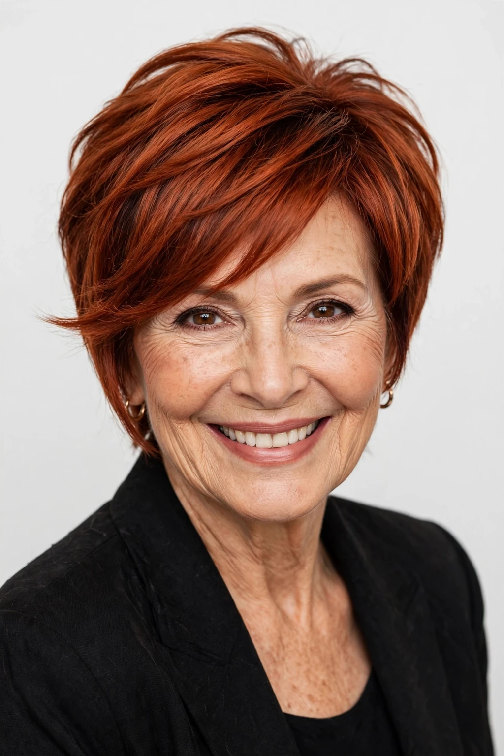 Hairstyles for Women Over 60: 20 Elegant Ideas to Try 11 9. Long Copper Pixie Cut