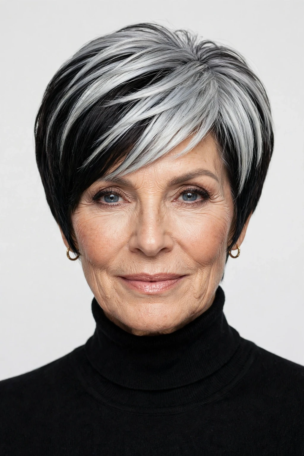 Hairstyles for Women Over 60: 20 Elegant Ideas to Try 18 16. Silver-Black Pixie Bob