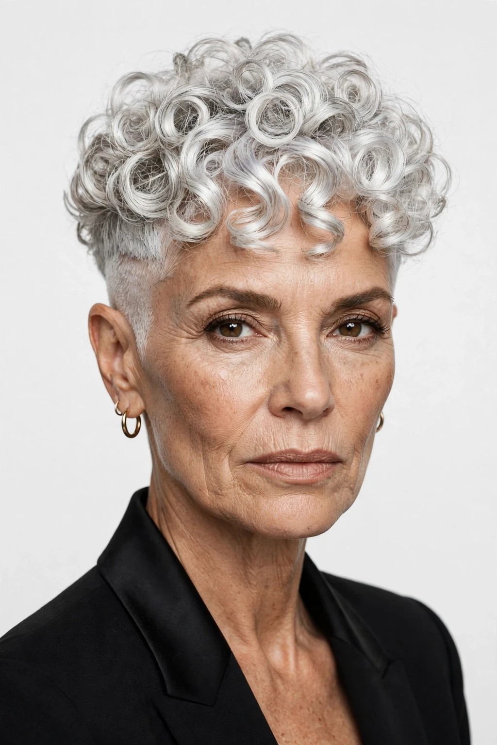 Hairstyles for Women Over 60: 20 Elegant Ideas to Try 19 17. White Undercut Curly Crop