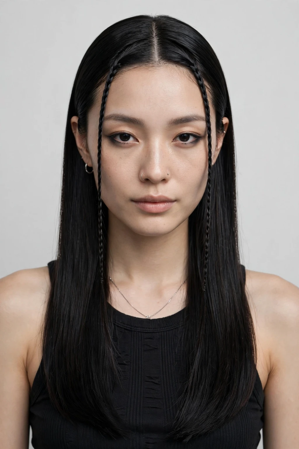 15. Center-Parted Black With Face Braids