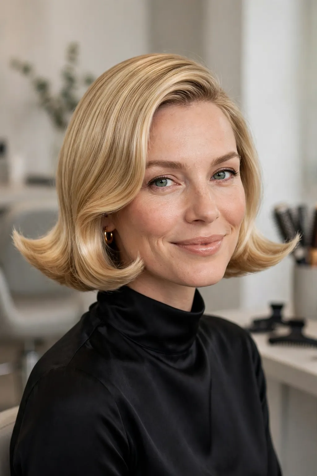 4. Flipped Blonde Bob on Straight Hair