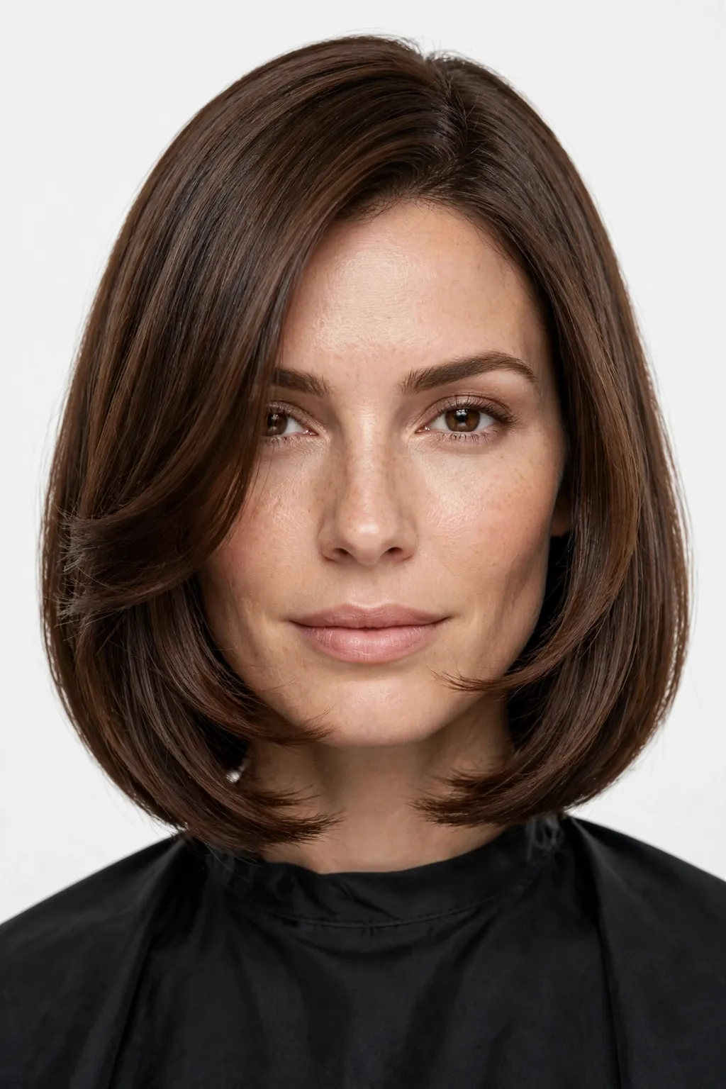5. Poker-Straight Brown Bob With Face-Framing Layers