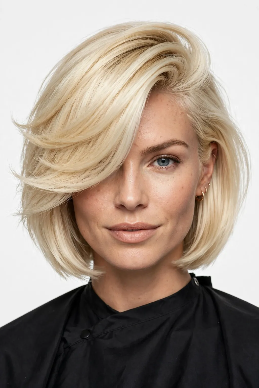 6. Side-Swept Bleached Blonde Layered Bob