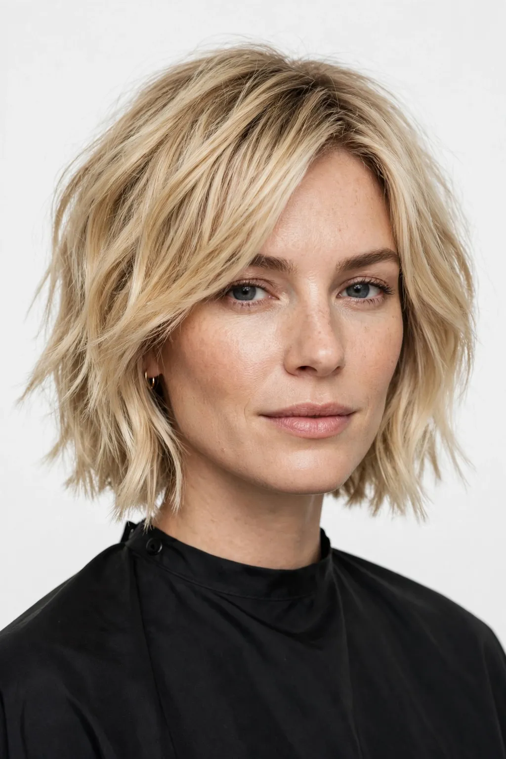 13. Shoulder-Grazing Choppy Blonde Lob
