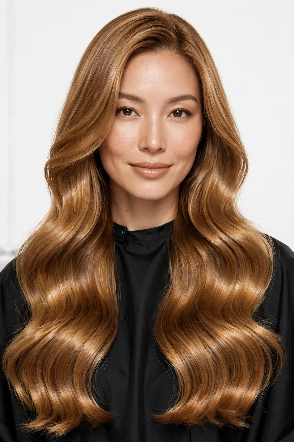 6. Shiny Honey Brunette on Long Wavy Hair
