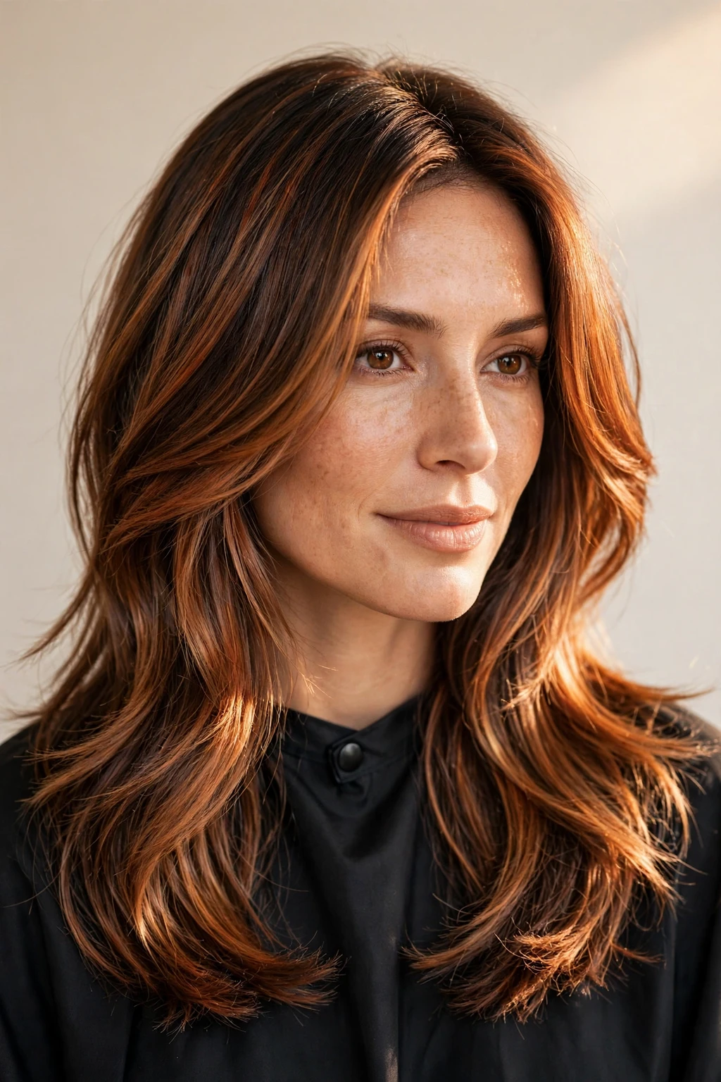 7. Layered Ginger Brown Brunette Balayage
