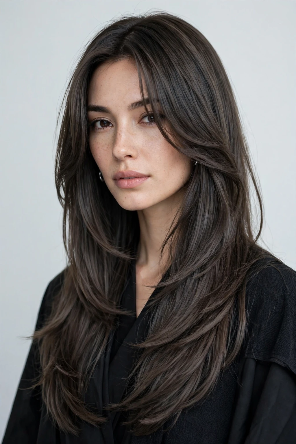 9. Long Smokey Brunette Hair With Face Framing Layers