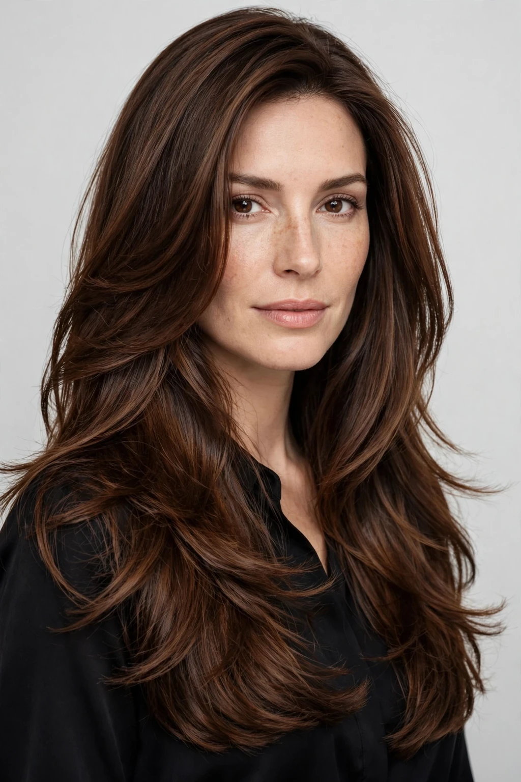11. Layered Chestnut Brunette on Long Hair