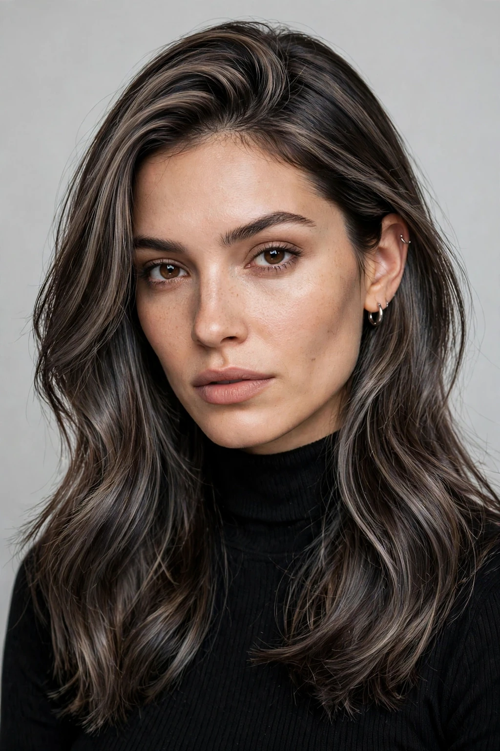 13. Ash Brown Highlights on Brunette Hair