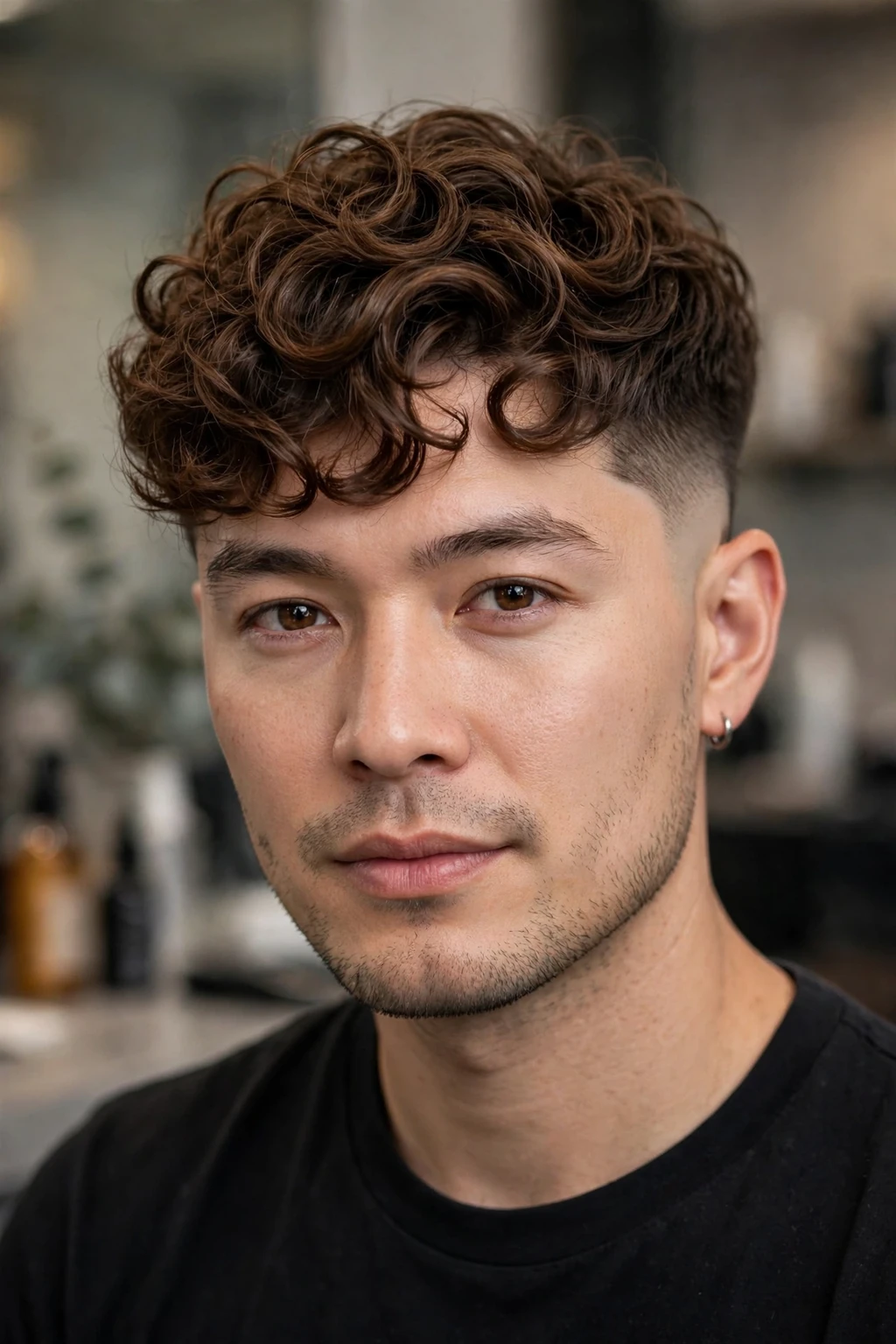 Curly Hair Men: 15 Cool Ideas to Try 13 11. Perm Undercut on Brown Hair