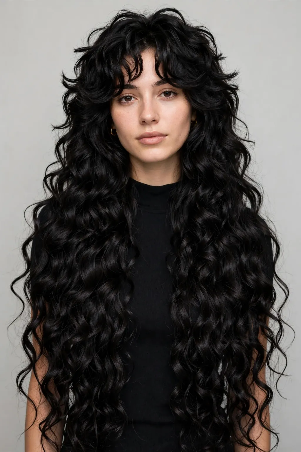 2. Long Curly Wolf Cut on Black Hair