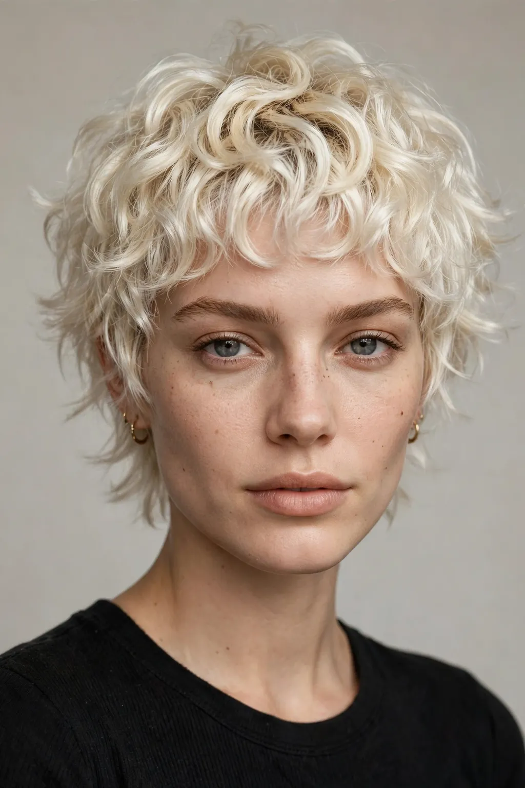9. Blonde Shaggy Wolf Cut on Short Curly Hair