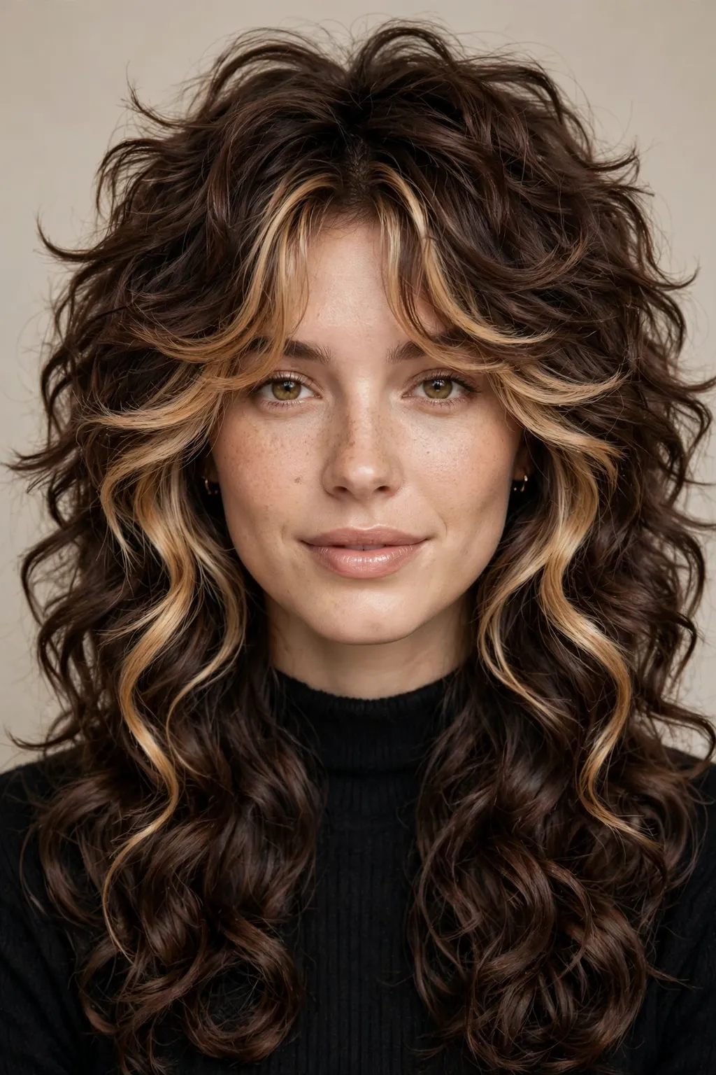 15. Duo-Tone Wolf Cut on Long Bouncy Curls