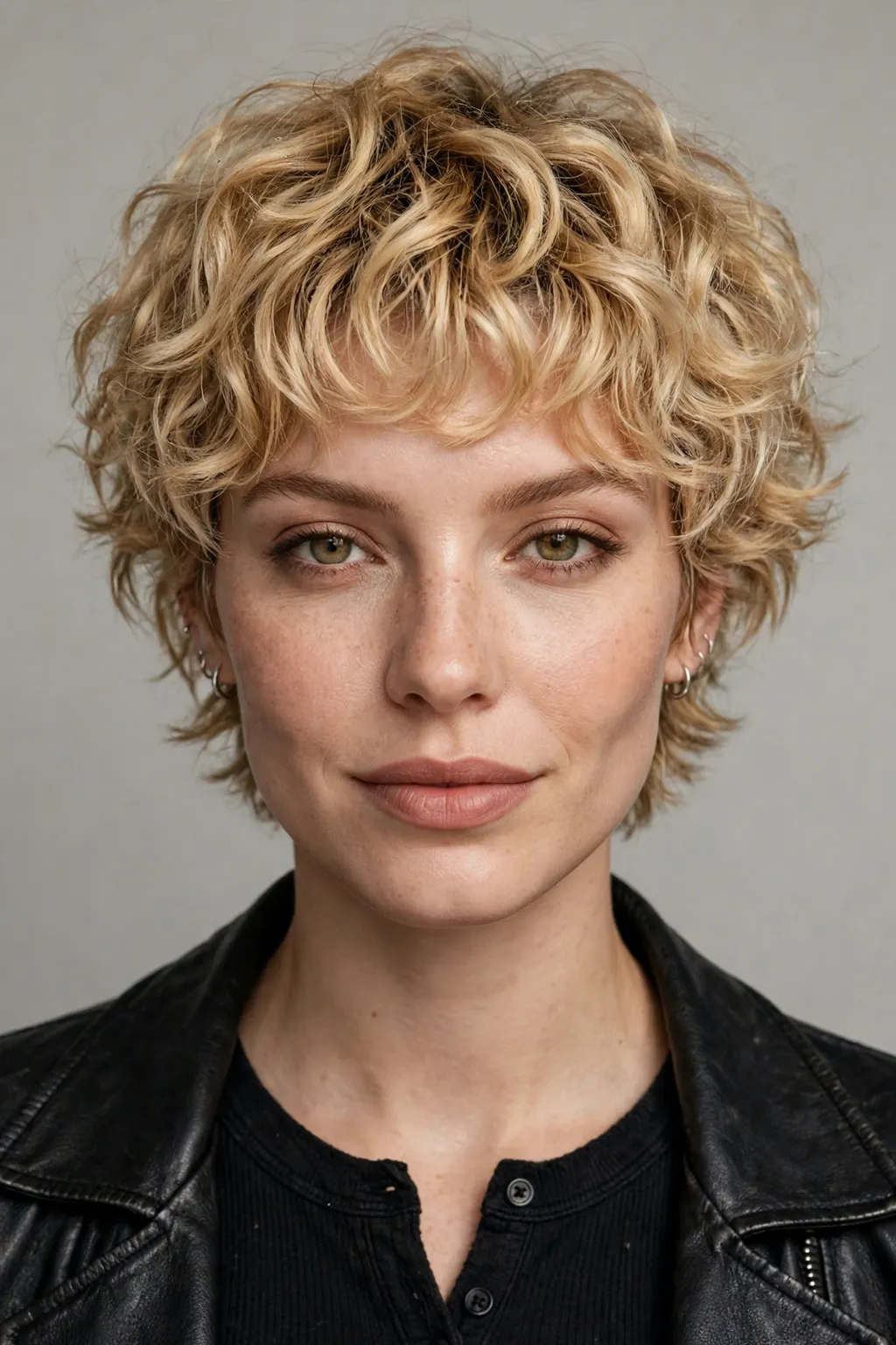 23. Short Blonde Curly Wolf Cut with Shaggy Layers