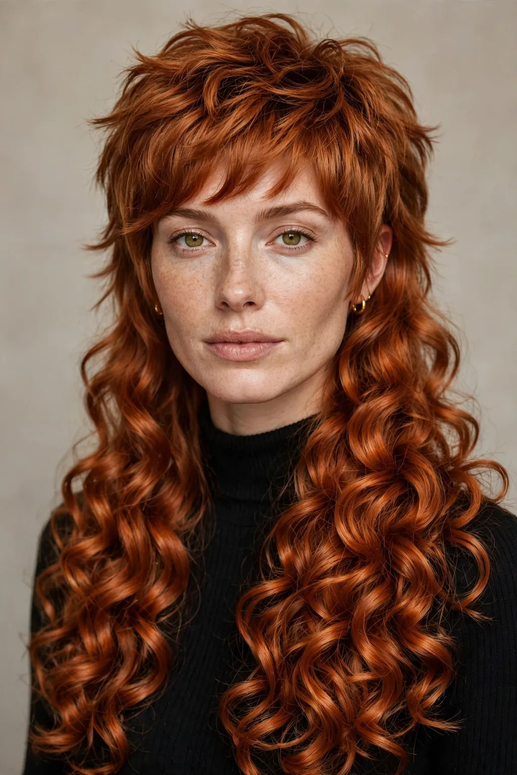 24. Ginger Mullet Wolf Cut on Long Curly Hair