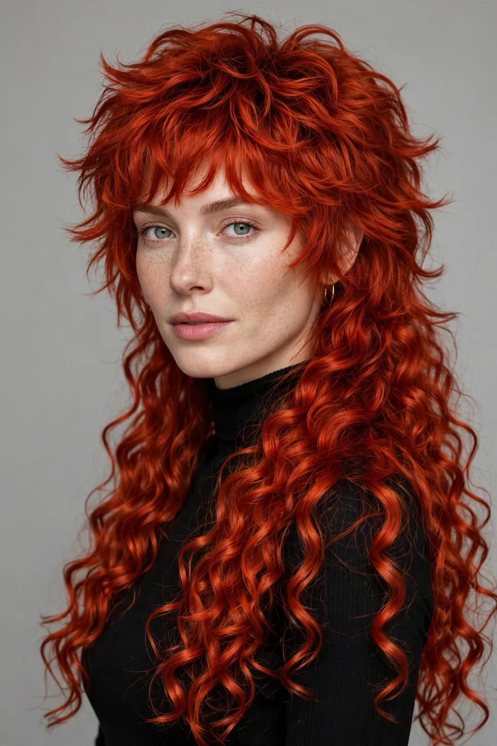 28. Long Mullet Wolf Cut on Red Curly Hair