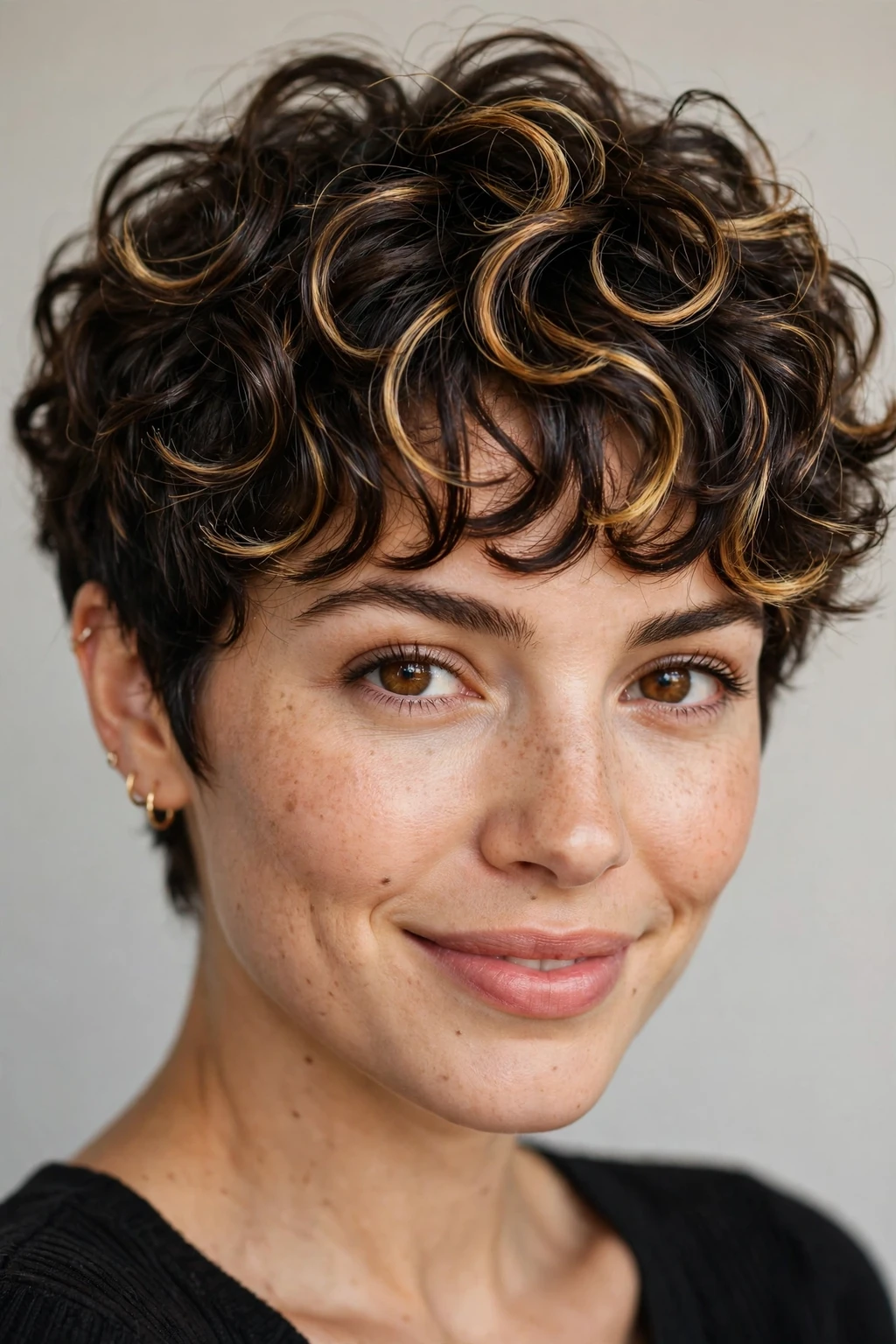 Curly Pixie Cut: 15 Cool Ideas to Try 8 6. Golden Highlight Curly Pixie with Curly Bangs