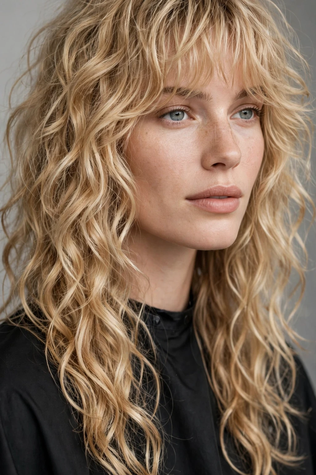 Curly Shag: 15 Cool Ideas to Try 3 1. Long Blonde Curly Shag With Wispy Bangs
