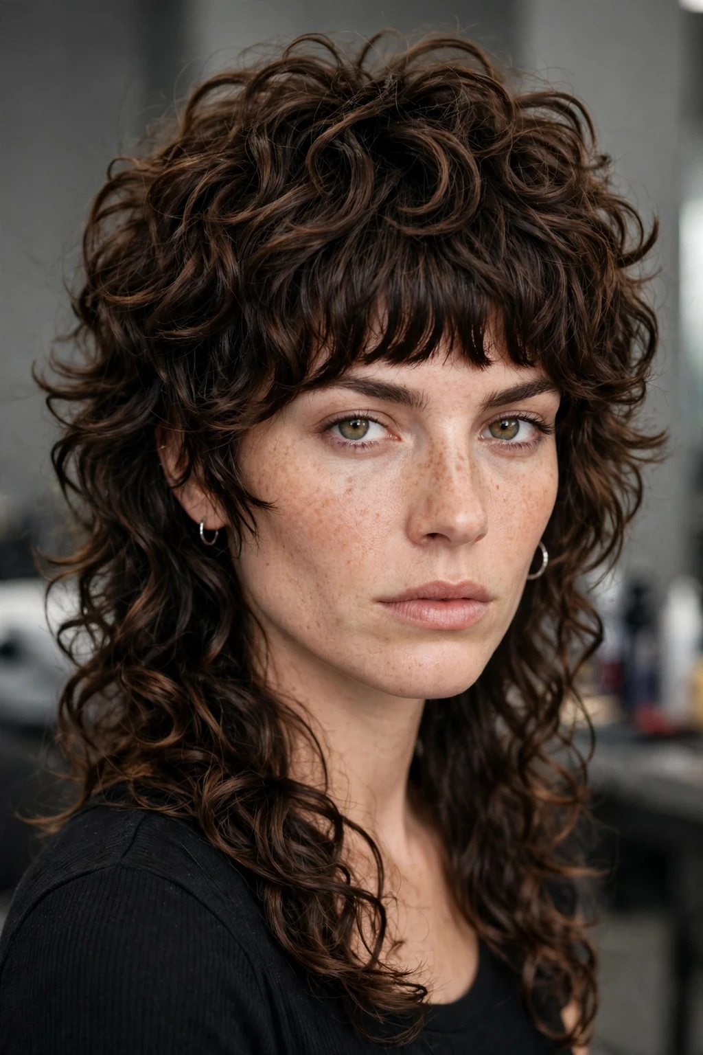 Curly Shag: 15 Cool Ideas to Try 10 8. Curly Shaggy Mullet With Statement Bangs