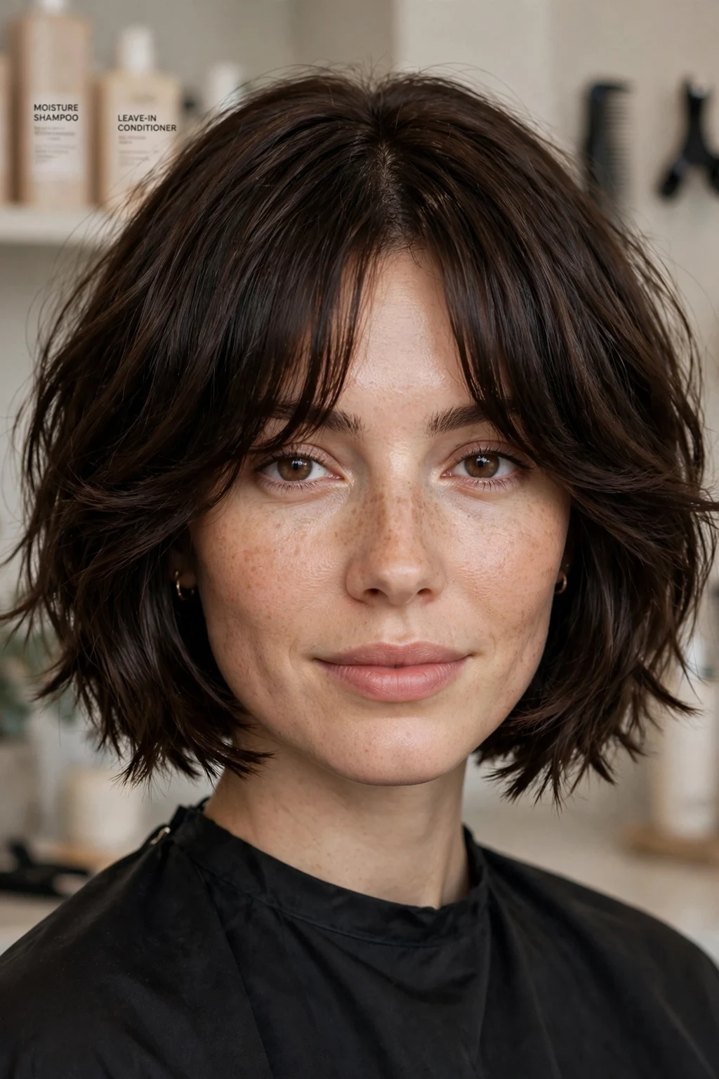 1. Textured Razor Cut Bob With Curtain Bangs