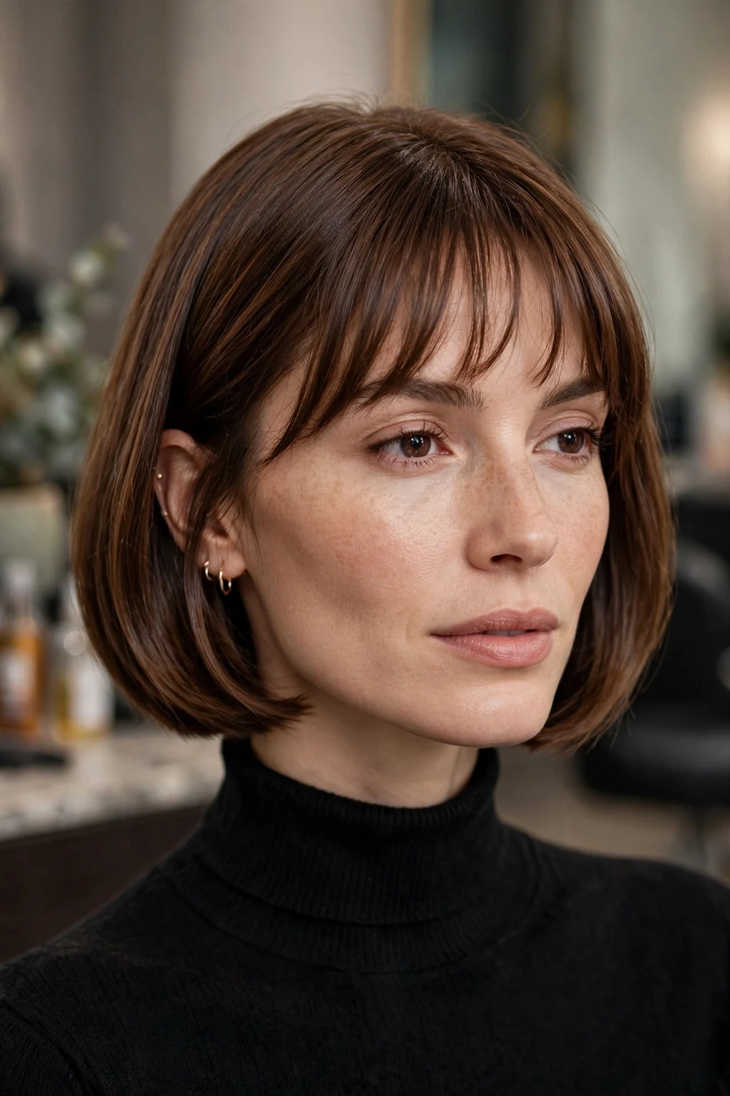 2. French Razor Bob With Baby Bangs