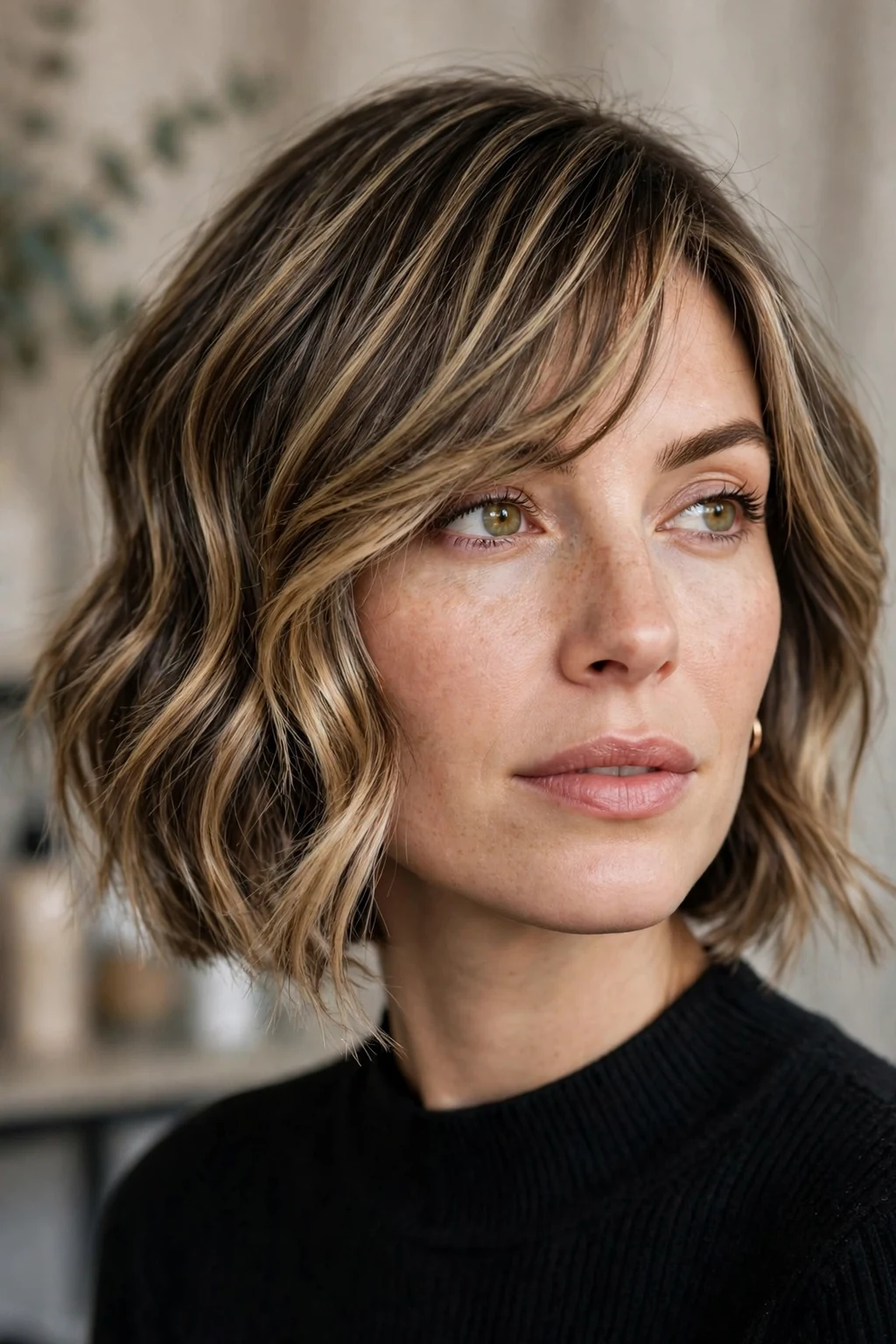 5. Razor Cut French Wavy Bob With Asymmetric Bangs