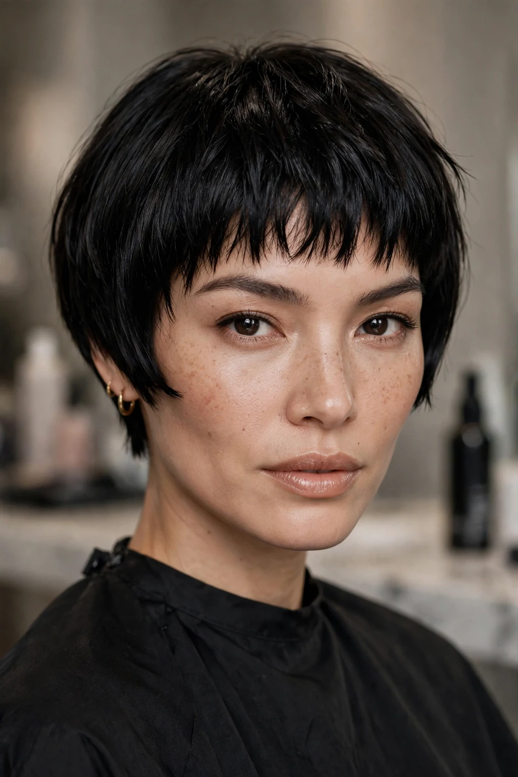 6. Tiny Black French Bob With Choppy Bangs