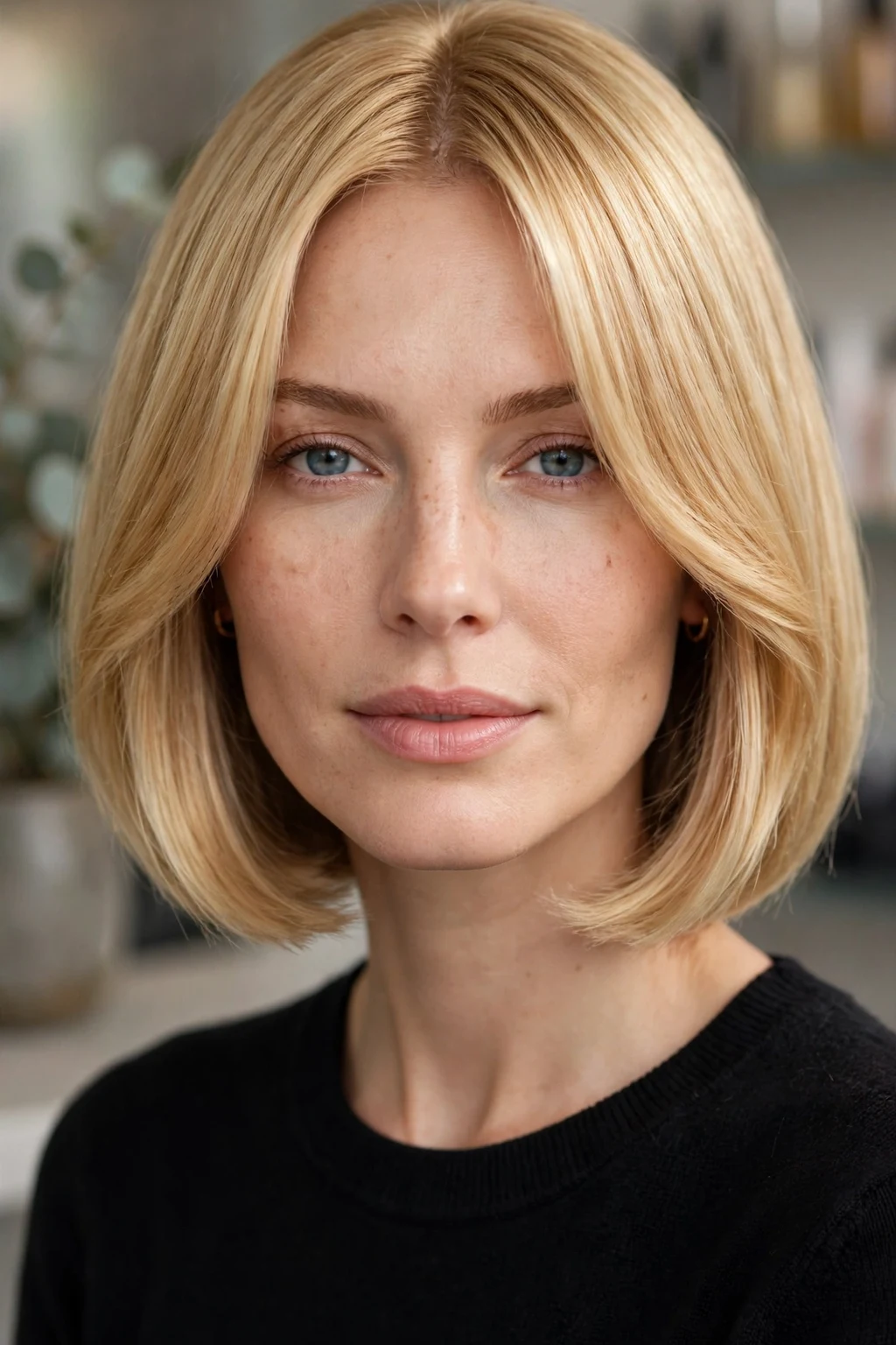 7. Jaw Length Blonde Razor Cut Bob With Curtain Bangs