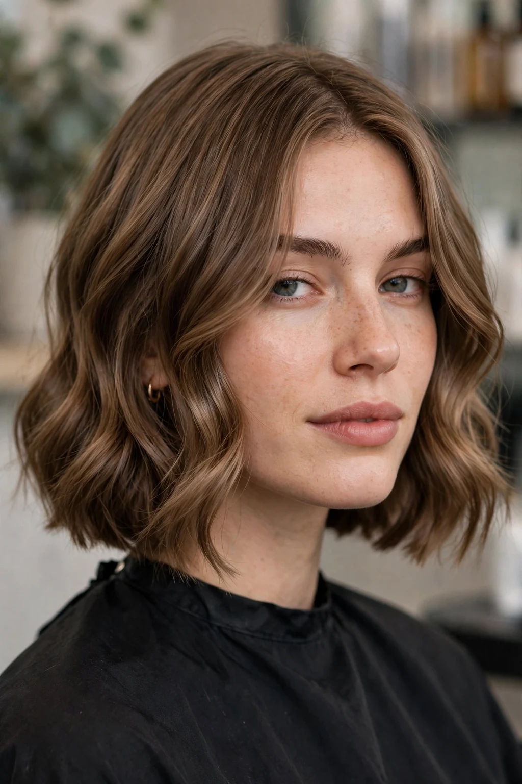 8. Blunt Wavy Razor Cut Bob With Face Framing Layers