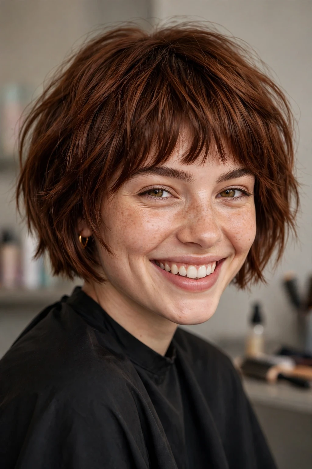 9. Choppy Textured Short Bob Cut With Bangs