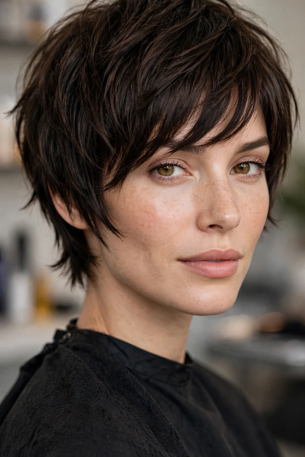 2. Razor-Cut Short Shag with Asymmetric Bangs