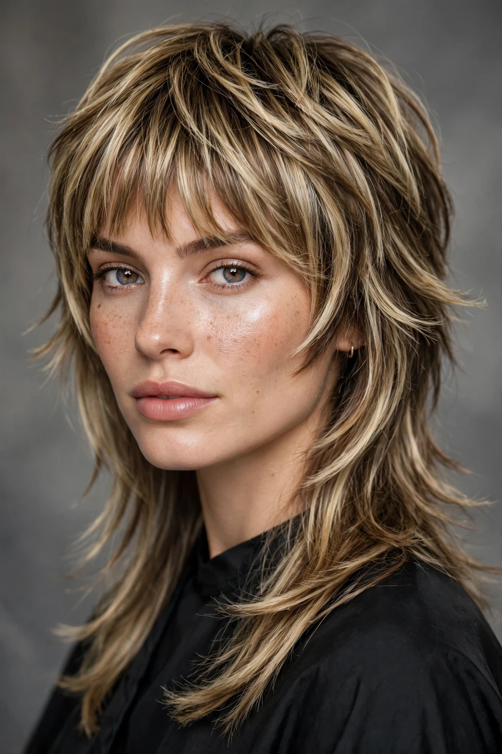 4. Razor Shag Mullet with Blonde Highlights and Bangs